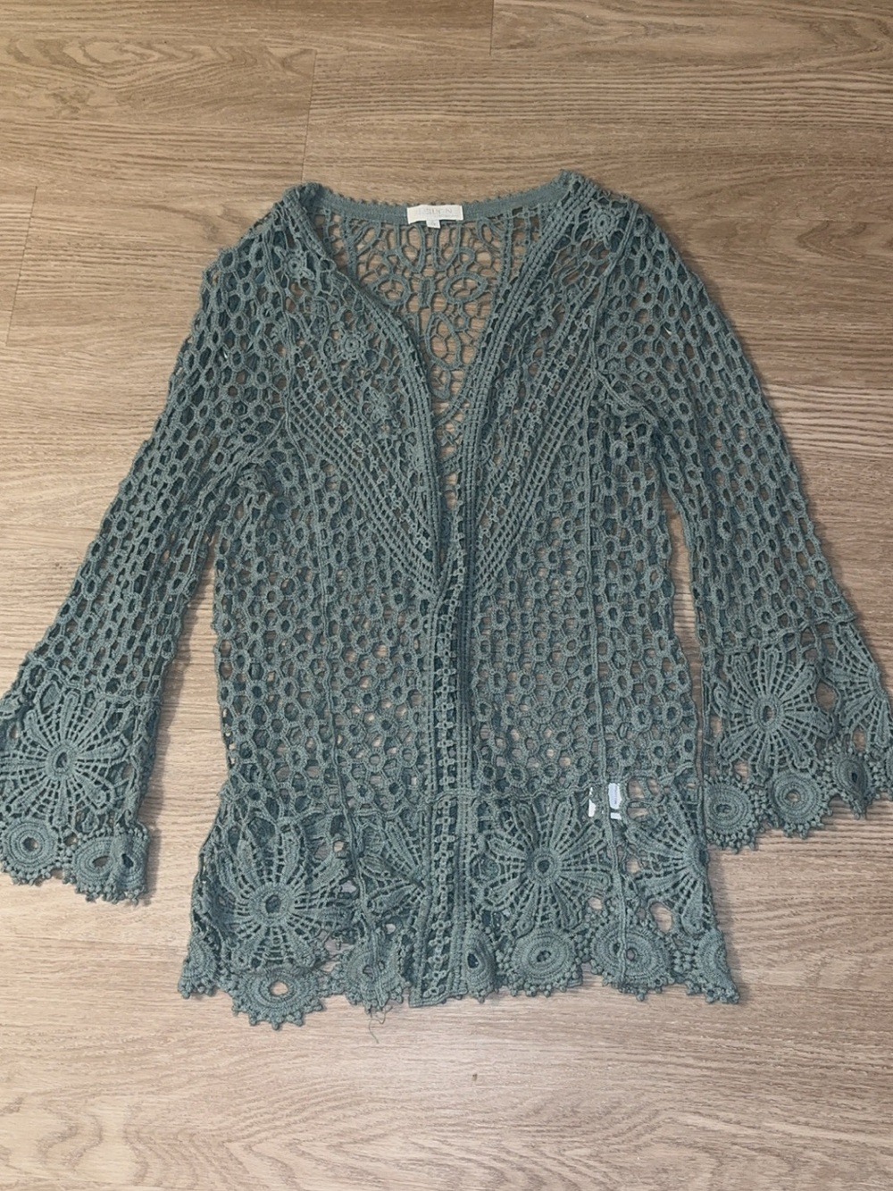 Rebellion Crochet Lace Openwork Cardigan in Sage Green